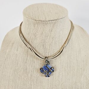 Vintage Artisan Made Blue Tumbled Sea Glass Wire Wrapped Pendant Necklace